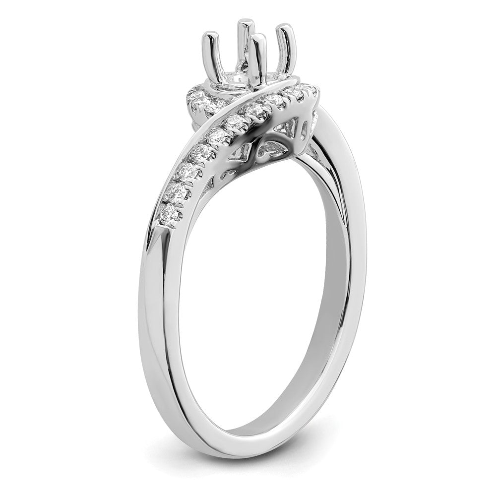 14K White Gold By-Pass (Holds 1/2 carat (5.1mm) Round Center) 1/4 carat Diamond Semi-mount Engagement Ring