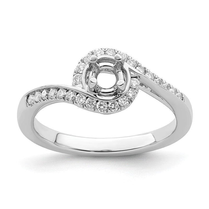 14K White Gold By-Pass (Holds 1/2 carat (5.1mm) Round Center) 1/4 carat Diamond Semi-mount Engagement Ring
