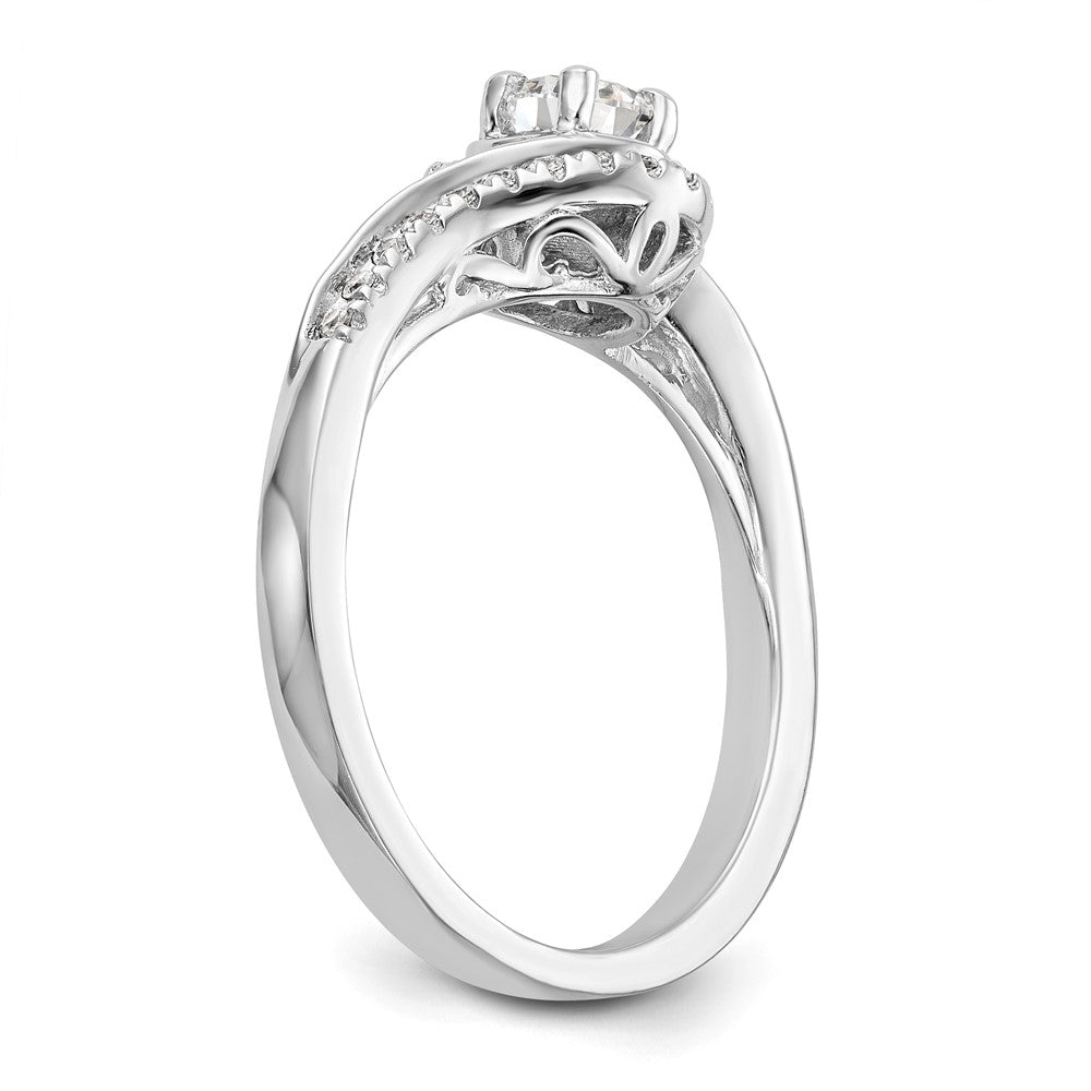 14K White Gold By-Pass (Holds 1 carat (6.5mm) Round Center) 1/3 carat Diamond Semi-mount Engagement Ring