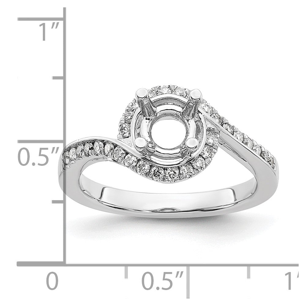 14K White Gold By-Pass (Holds 1 carat (6.5mm) Round Center) 1/3 carat Diamond Semi-mount Engagement Ring