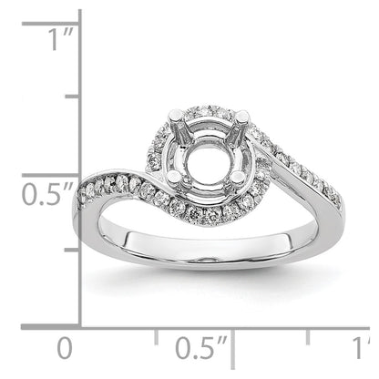 14K White Gold By-Pass (Holds 1 carat (6.5mm) Round Center) 1/3 carat Diamond Semi-mount Engagement Ring