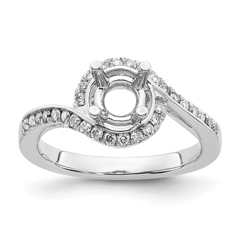 14K White Gold By-Pass (Holds 1 carat (6.5mm) Round Center) 1/3 carat Diamond Semi-mount Engagement Ring