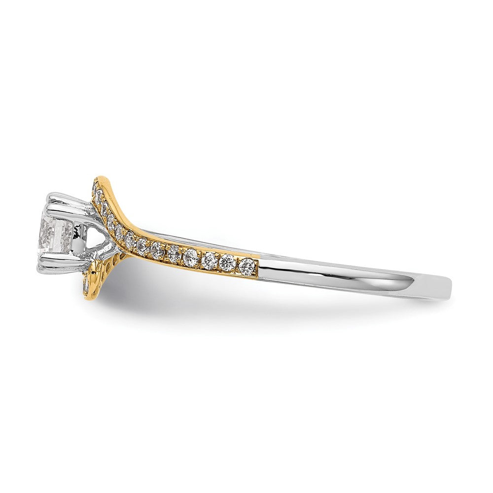 14k Two tone Peg Set Simulated Diamond By Pass Engagement Ring