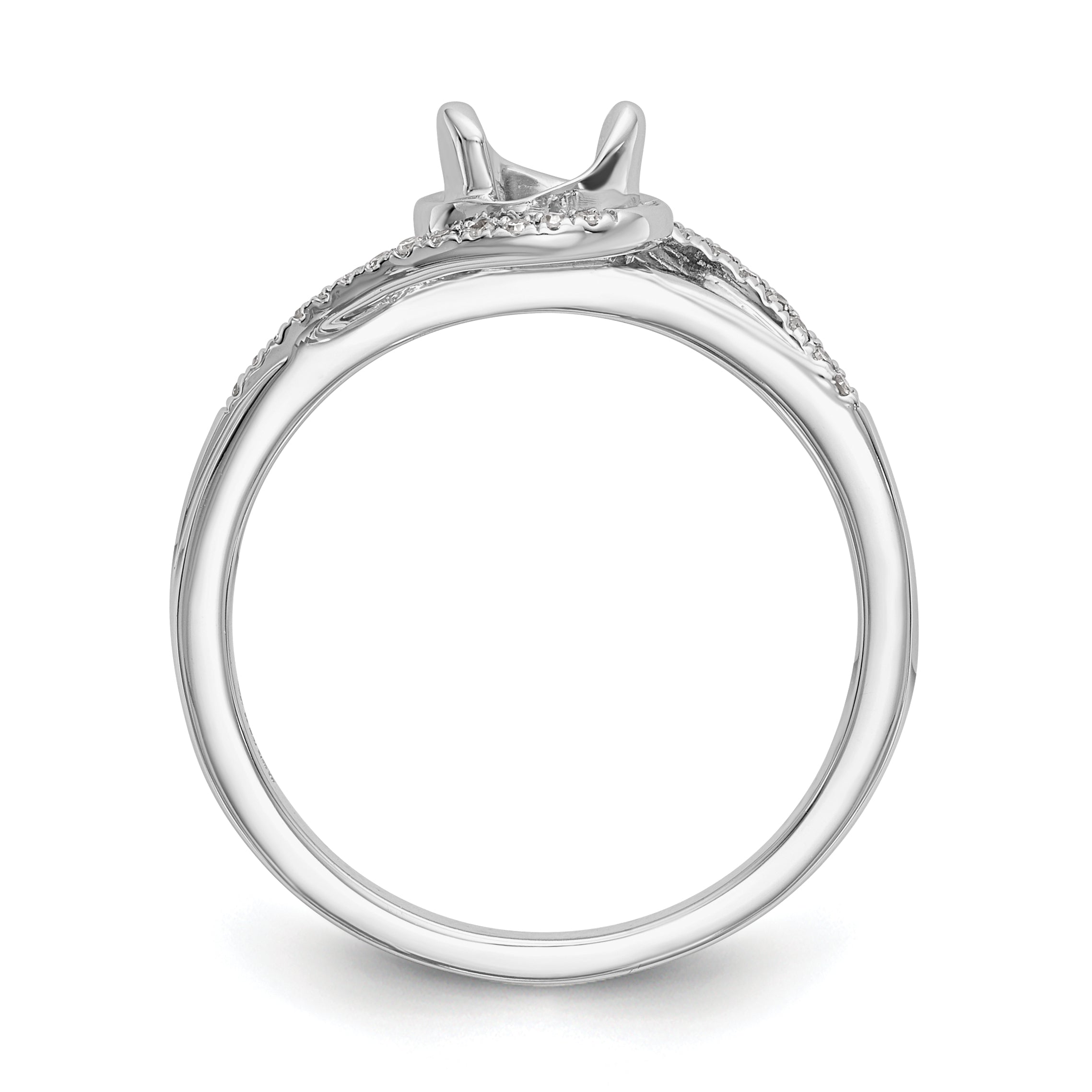 14K White Gold By Pass (Holds 1/6 Carat (3.6mm) Round Center) 1/15 Diamond Semi Mount Engagement Ring