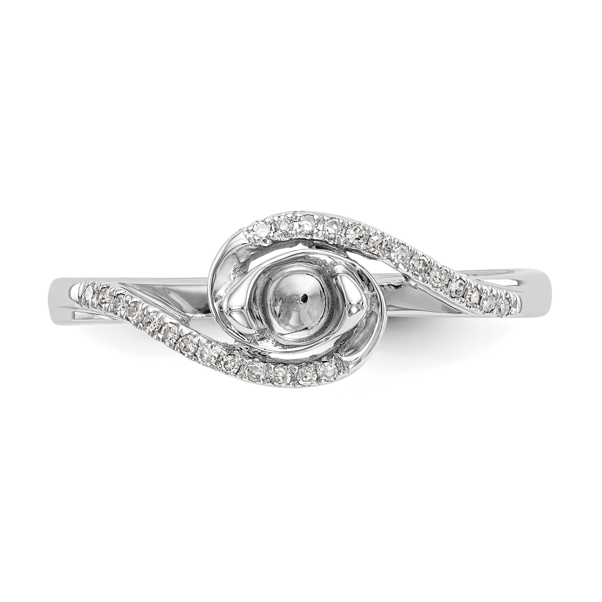 14K White Gold By Pass (Holds 1/6 Carat (3.6mm) Round Center) 1/15 Diamond Semi Mount Engagement Ring
