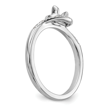 14K White Gold By Pass (Holds 1/6 Carat (3.6mm) Round Center) 1/15 Diamond Semi Mount Engagement Ring
