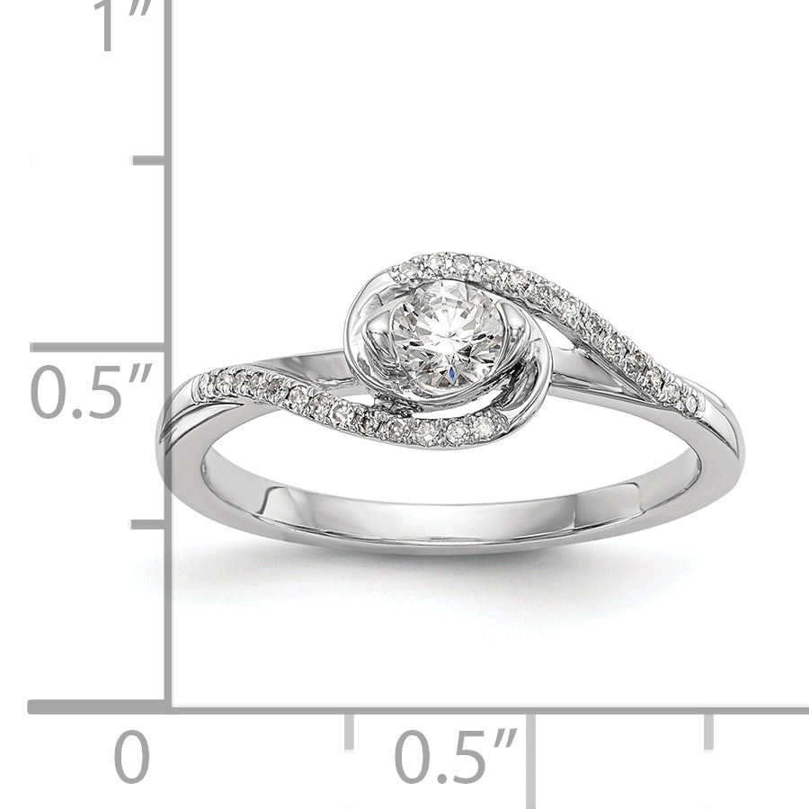 14K White Gold By Pass (Holds 1/6 Carat (3.6mm) Round Center) 1/15 Diamond Semi Mount Engagement Ring