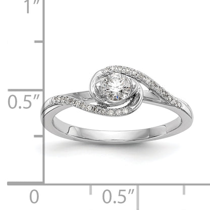 14K White Gold By Pass (Holds 1/6 Carat (3.6mm) Round Center) 1/15 Diamond Semi Mount Engagement Ring
