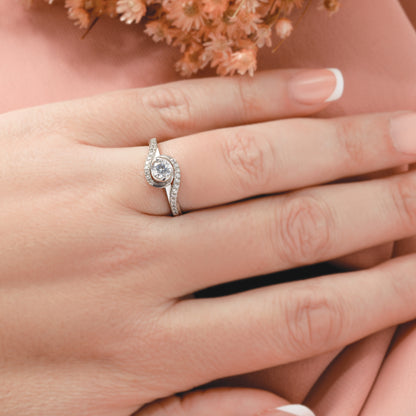 14K White Gold By Pass (Holds 1/6 Carat (3.6mm) Round Center) 1/15 Diamond Semi Mount Engagement Ring