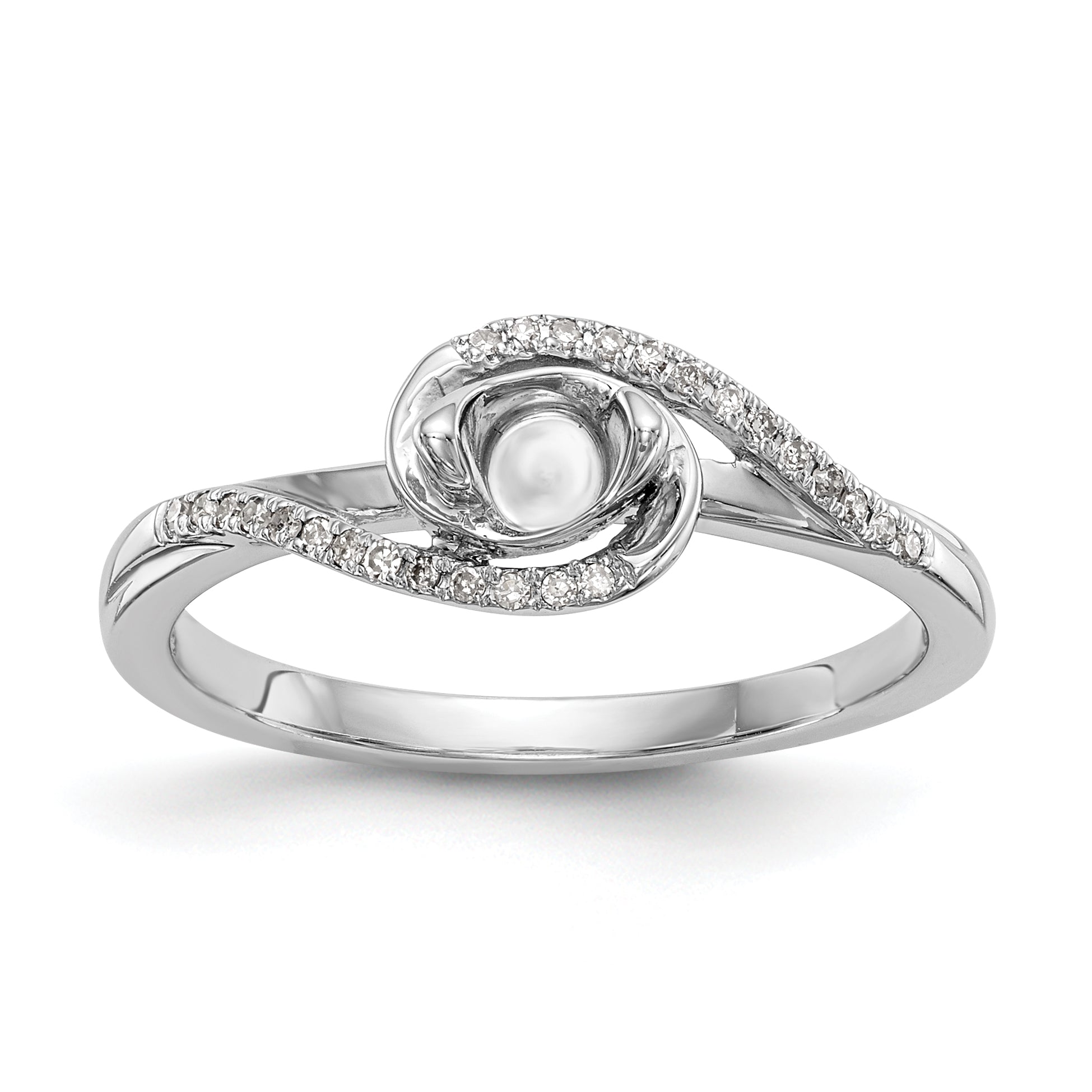 14K White Gold By Pass (Holds 1/6 Carat (3.6mm) Round Center) 1/15 Diamond Semi Mount Engagement Ring