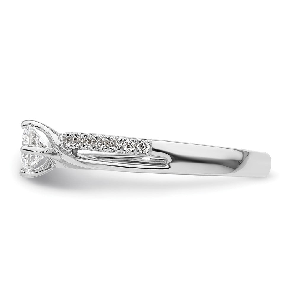 14K White Gold By Pass (Holds 1/3 Carat (4.5mm) Round Center) 1/6 Diamond Semi Mount Engagement Ring