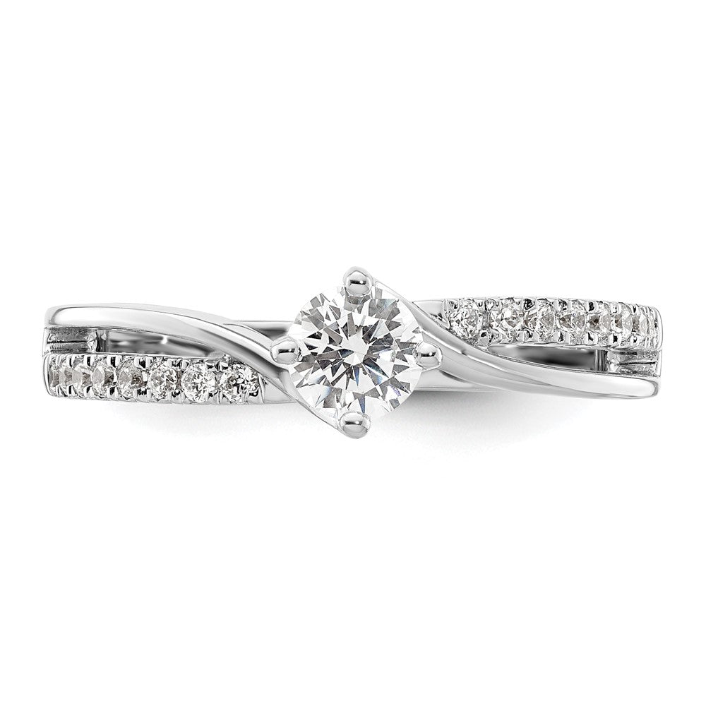 14K White Gold By Pass (Holds 1/3 Carat (4.5mm) Round Center) 1/6 Diamond Semi Mount Engagement Ring