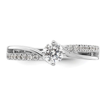 14K White Gold By Pass (Holds 1/3 Carat (4.5mm) Round Center) 1/6 Diamond Semi Mount Engagement Ring