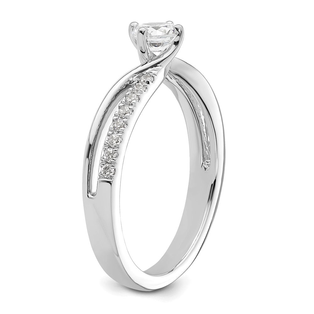 14K White Gold By Pass (Holds 1/3 Carat (4.5mm) Round Center) 1/6 Diamond Semi Mount Engagement Ring