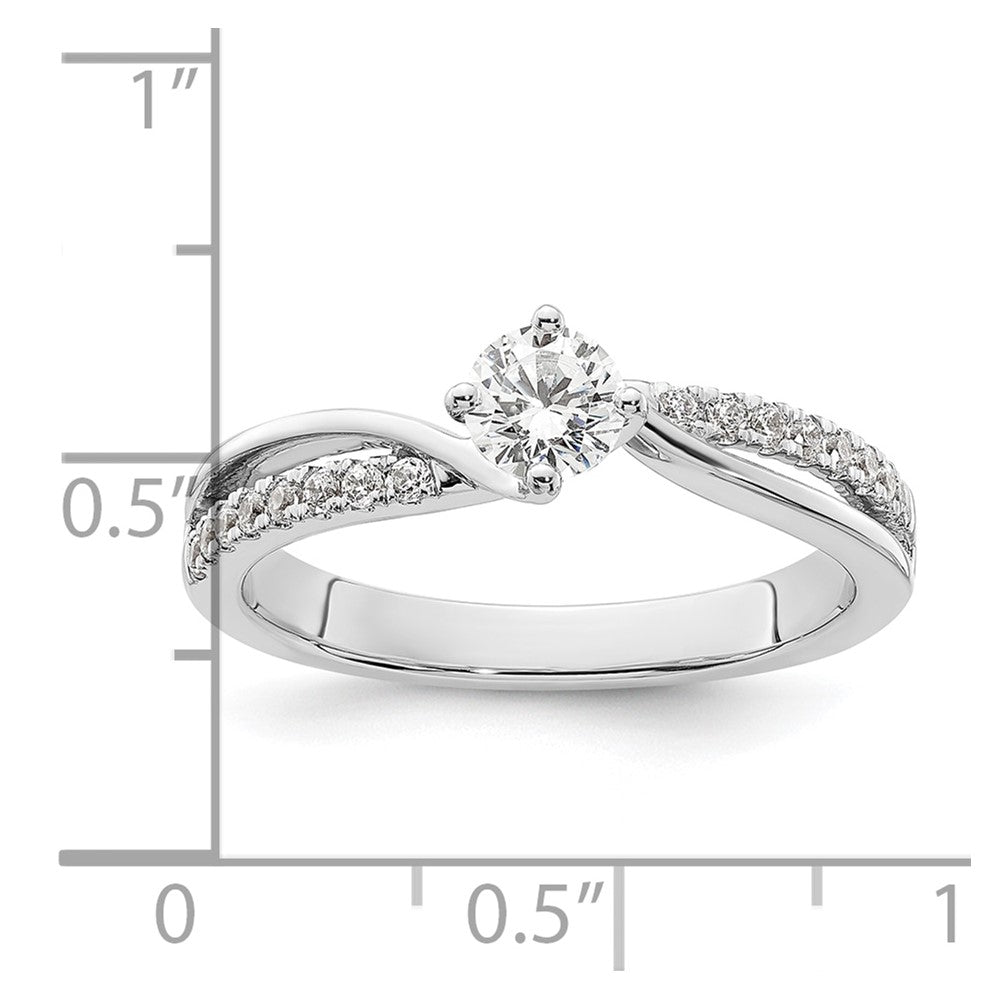 14K White Gold By Pass (Holds 1/3 Carat (4.5mm) Round Center) 1/6 Diamond Semi Mount Engagement Ring