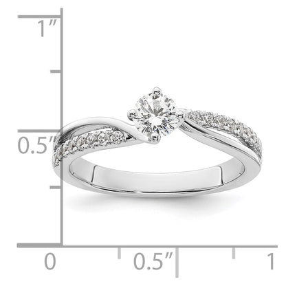 14K White Gold By Pass (Holds 1/3 Carat (4.5mm) Round Center) 1/6 Diamond Semi Mount Engagement Ring