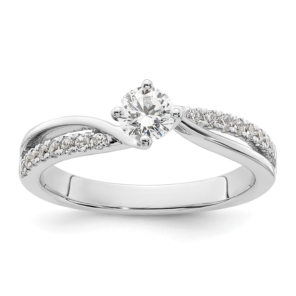 14K White Gold By Pass (Holds 1/3 Carat (4.5mm) Round Center) 1/6 Diamond Semi Mount Engagement Ring