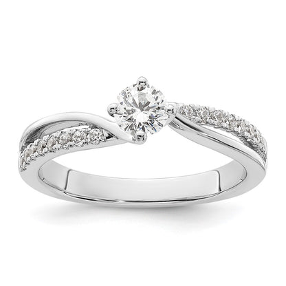 14K White Gold By Pass (Holds 1/3 Carat (4.5mm) Round Center) 1/6 Diamond Semi Mount Engagement Ring