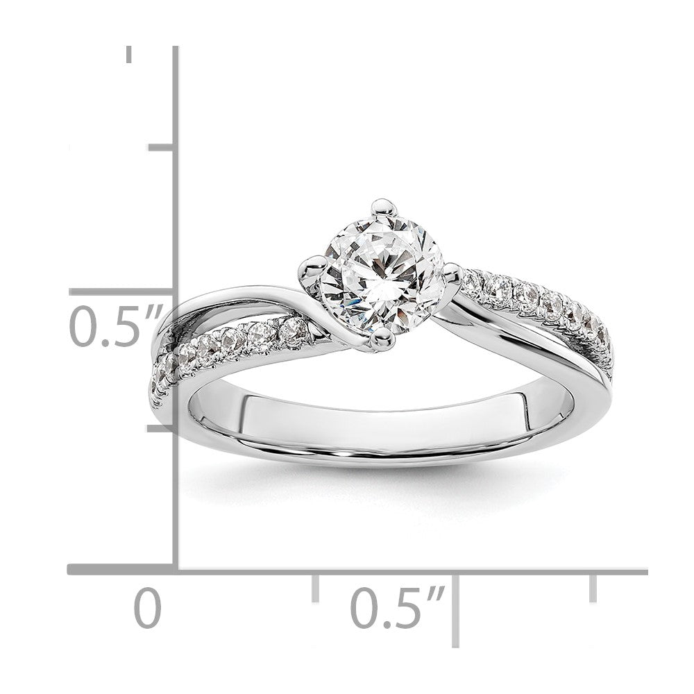14K White Gold By-Pass (Holds 3/4 carat (5.8mm) Round Center) 1/5 carat Diamond Semi-mount Engagement Ring