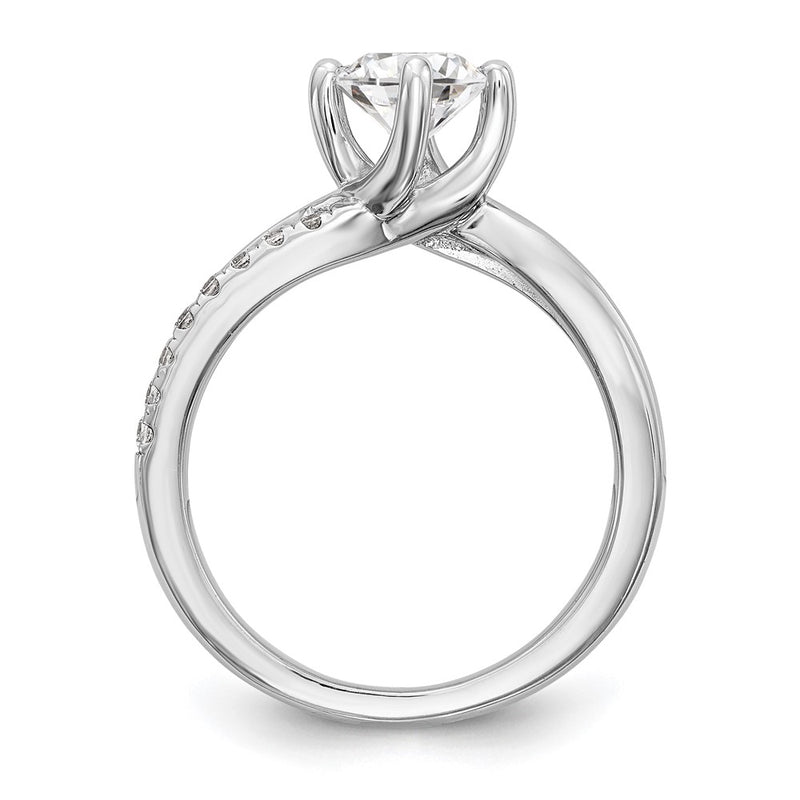 14K White Gold By-Pass (Holds 1 carat (6.5mm) Round Center) 1/4 carat Diamond Semi-mount Engagement Ring