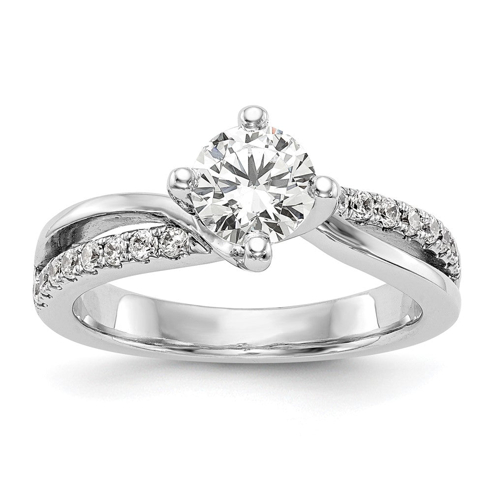 14K White Gold By-Pass (Holds 1 carat (6.5mm) Round Center) 1/4 carat Diamond Semi-mount Engagement Ring