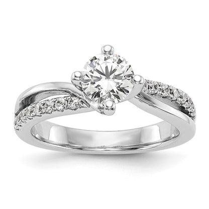 14K White Gold By-Pass (Holds 1 carat (6.5mm) Round Center) 1/4 carat Diamond Semi-mount Engagement Ring