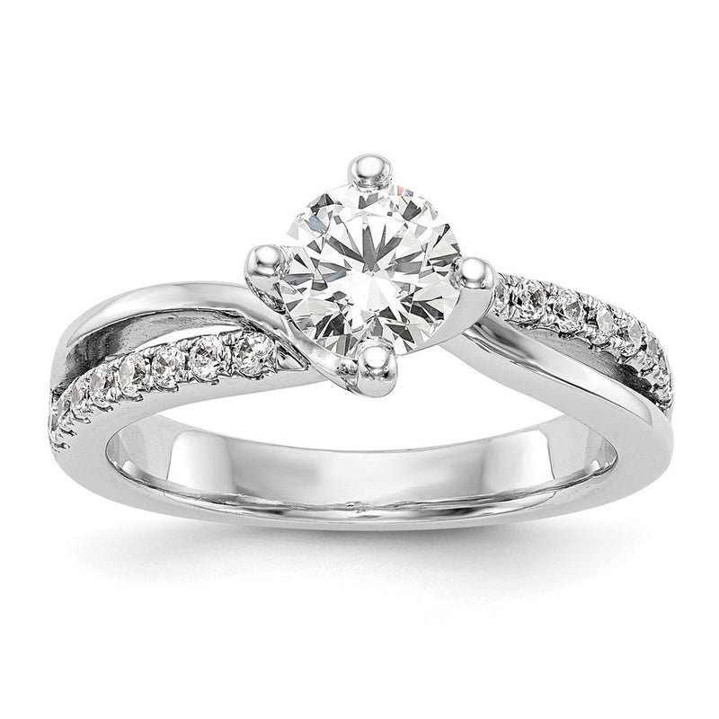 14K White Gold By-Pass (Holds 1 carat (6.5mm) Round Center) 1/4 carat Diamond Semi-mount Engagement Ring