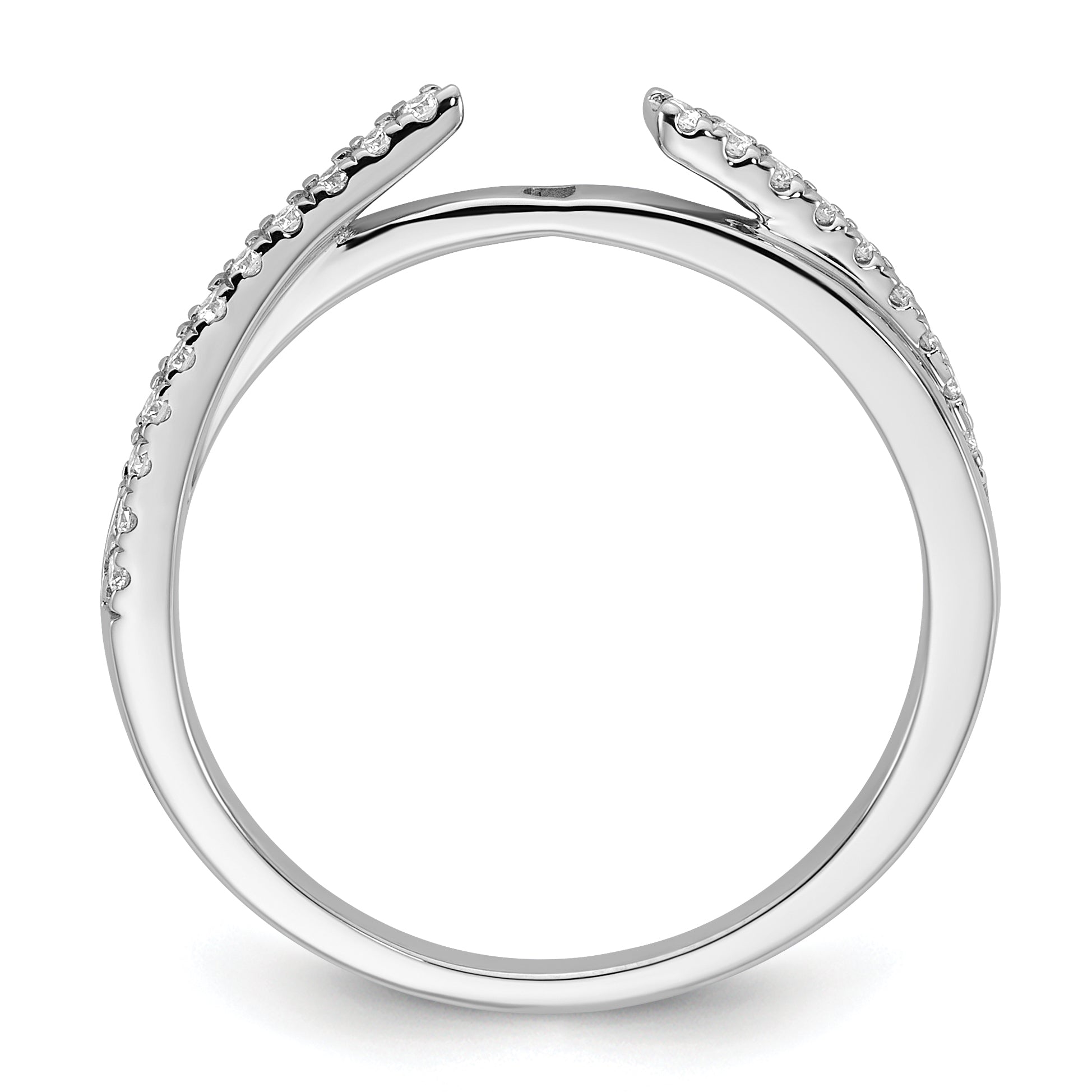 14k White Gold Peg Set Simulated Diamond By Pass Engagement Ring