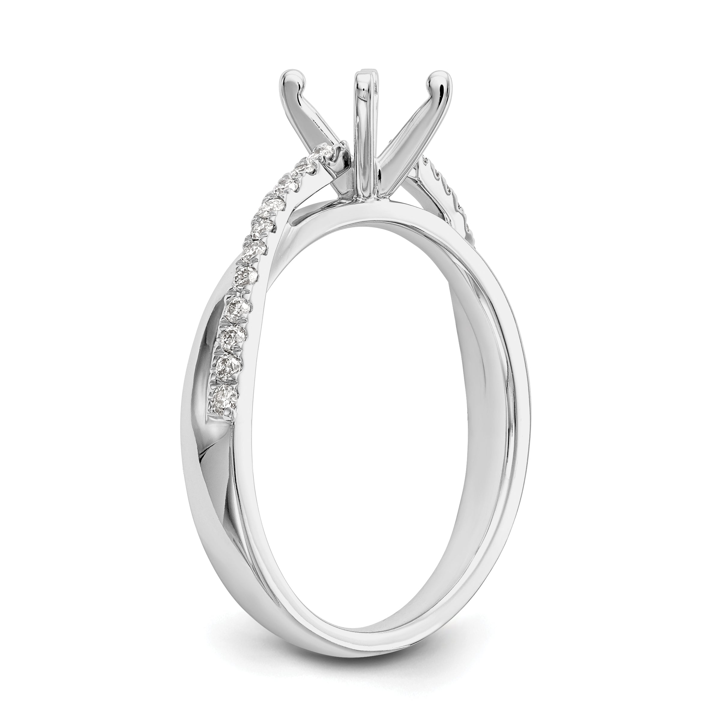 14k White Gold Peg Set Simulated Diamond By Pass Engagement Ring