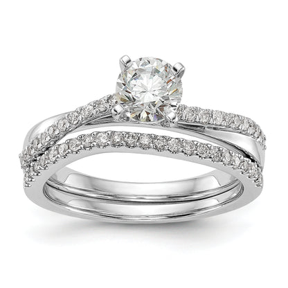 14k White Gold Peg Set Simulated Diamond By Pass Engagement Ring
