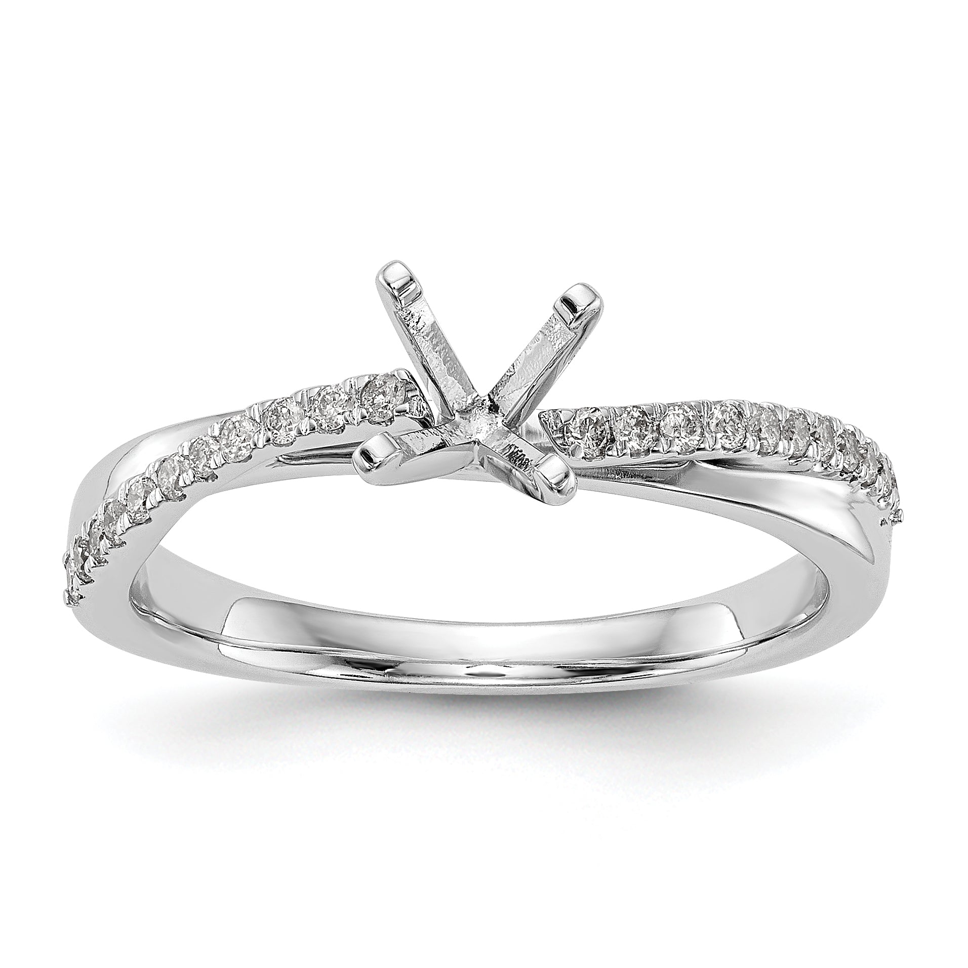 14k White Gold Peg Set Simulated Diamond By Pass Engagement Ring