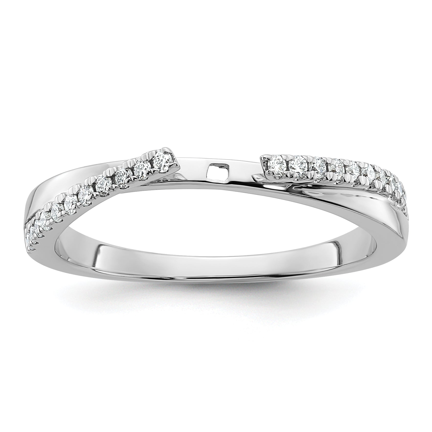 14k White Gold Peg Set Simulated Diamond By Pass Engagement Ring