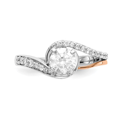14k White Gold Peg Set Simulated Diamond By Pass Engagement Ring