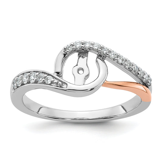 14k White Gold Peg Set Simulated Diamond By Pass Engagement Ring