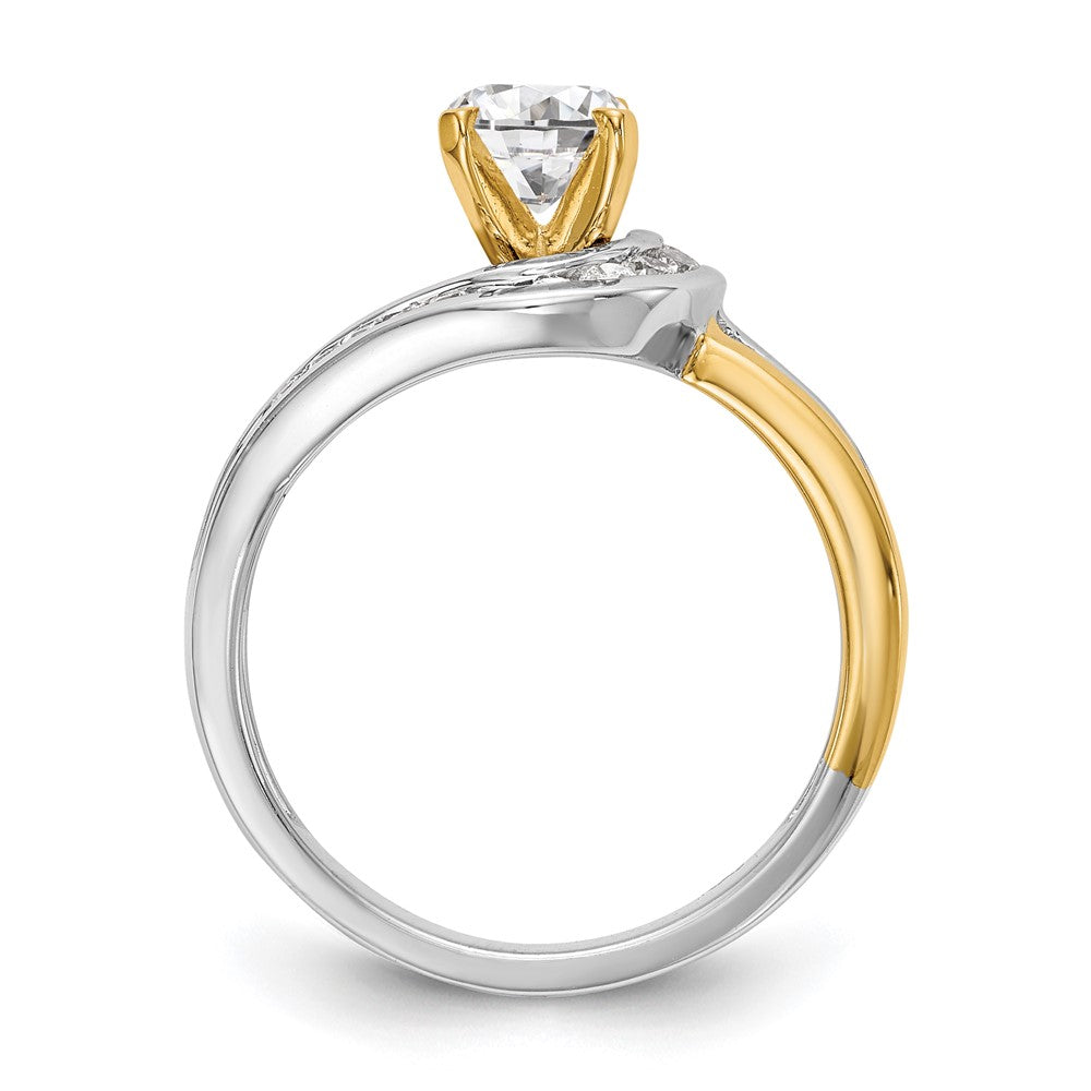 14k Two tone Peg Set Simulated Diamond By Pass Engagement Ring