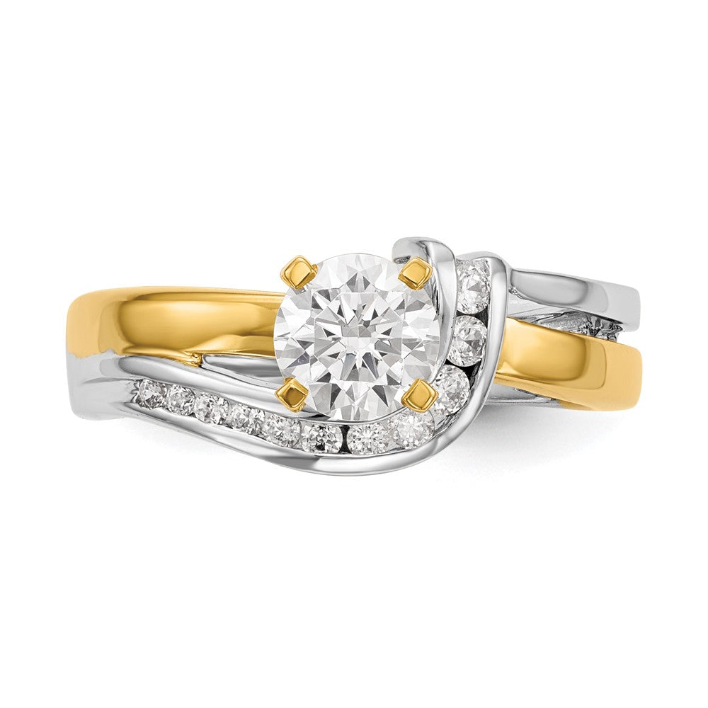 14k Two tone Peg Set Simulated Diamond By Pass Engagement Ring