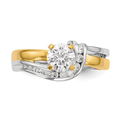 14k Two tone Peg Set Simulated Diamond By Pass Engagement Ring