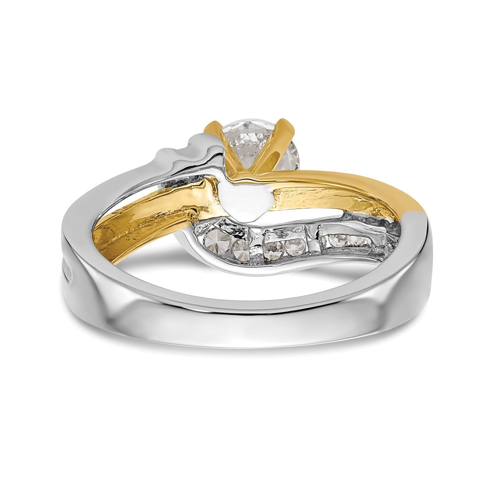 14k Two tone Peg Set Simulated Diamond By Pass Engagement Ring