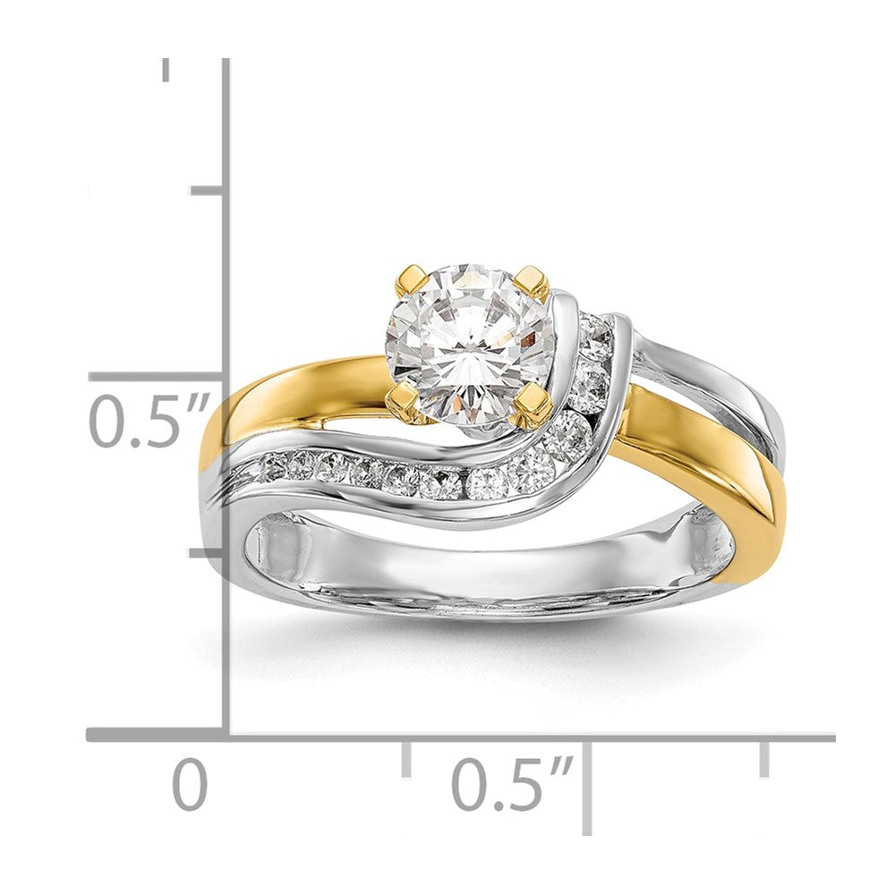 14k Two tone Peg Set Simulated Diamond By Pass Engagement Ring