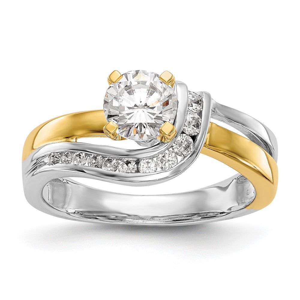 14k Two tone Peg Set Simulated Diamond By Pass Engagement Ring