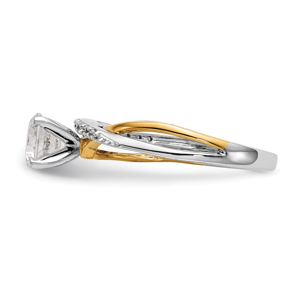 14k Two tone Peg Set Simulated Diamond By Pass Engagement Ring