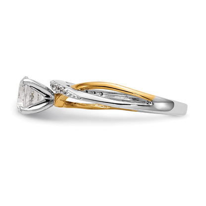 14k Two tone Peg Set Simulated Diamond By Pass Engagement Ring