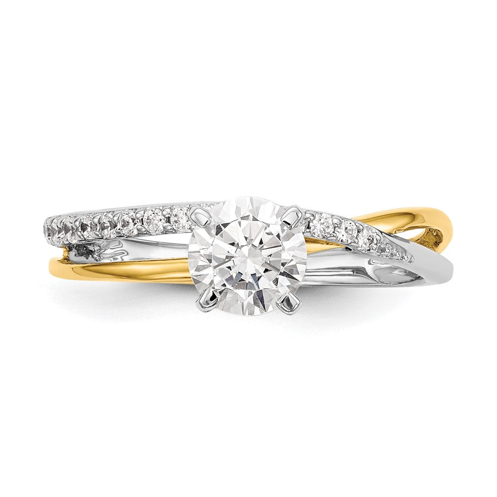 14k Two tone Peg Set Simulated Diamond By Pass Engagement Ring