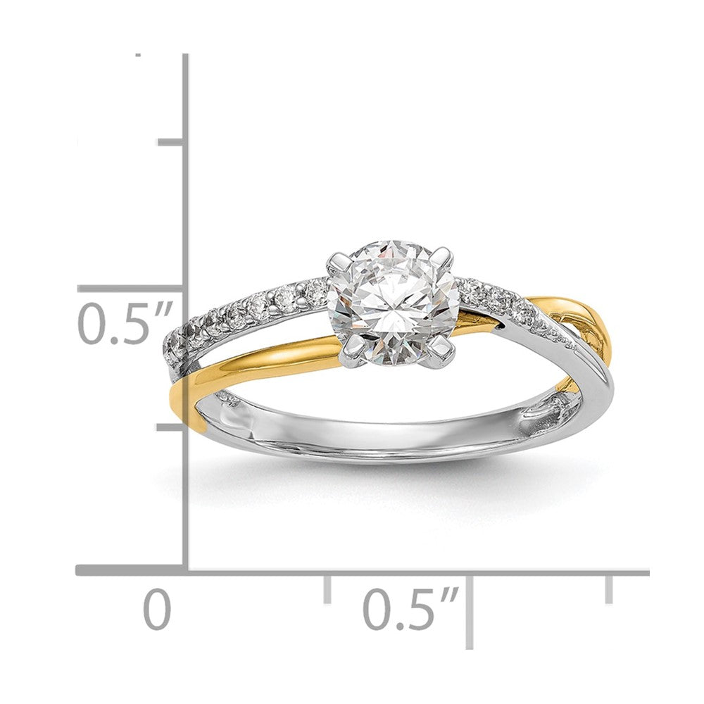 14k Two tone Peg Set Simulated Diamond By Pass Engagement Ring