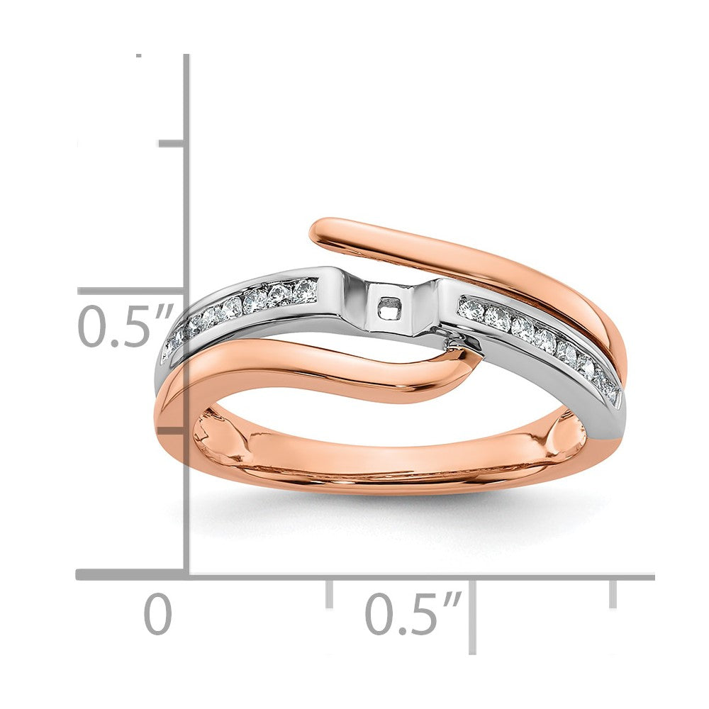 14k Two tone Rose Gold Peg Set Simulated Diamond By Pass Engagement Ring