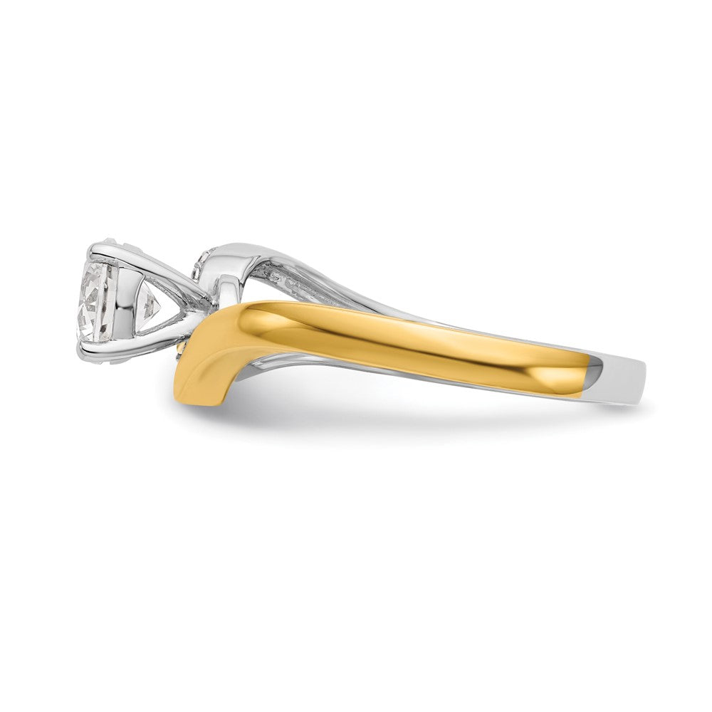 14k Two tone Peg Set Simulated Diamond By Pass Engagement Ring