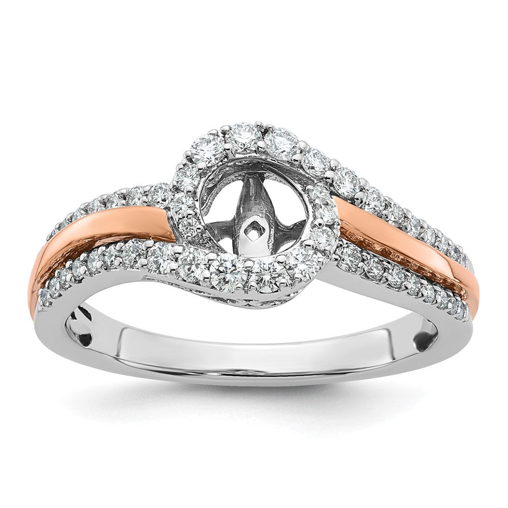 14k Two tone Peg Set Simulated Diamond By Pass Engagement Ring