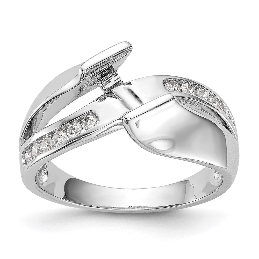 14k White Gold Simulated Diamond By Pass Engagement Ring