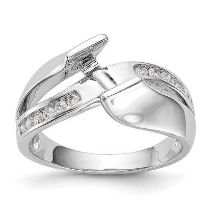 14k White Gold Simulated Diamond By Pass Engagement Ring