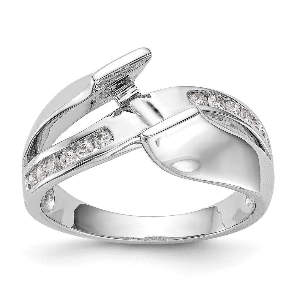 14k White Gold Simulated Diamond By Pass Engagement Ring